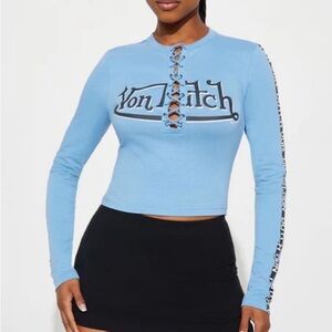 Von Dutch Light Blue Lace-Up Long Sleeve Tee